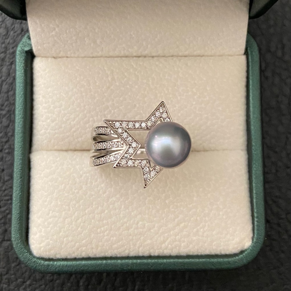 8.5mm Blue Japanese Akoya Pearl Comets Ring Sterling Silver
